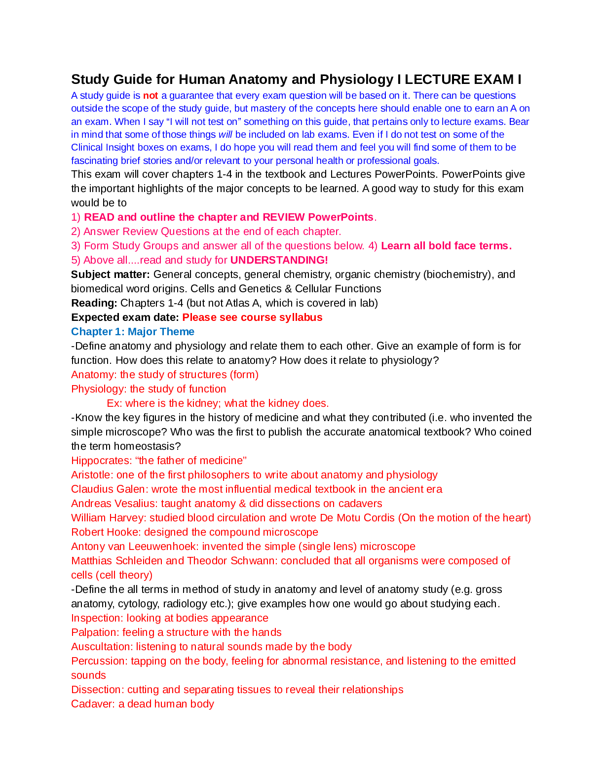 Preview of Human Anatomy and Physiology I Study Guide
